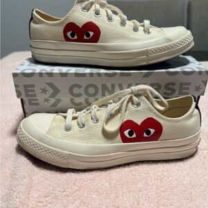 Converse Comme des Garçons Unisex Sneakers with Red Heart on Cream